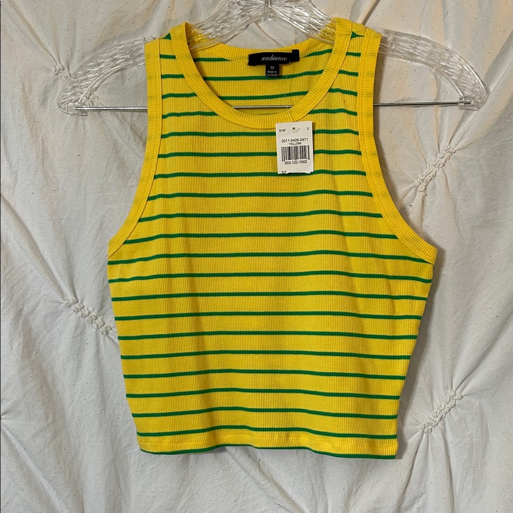 Vibrant Yellow and Green Striped Crop Top-Size Medium